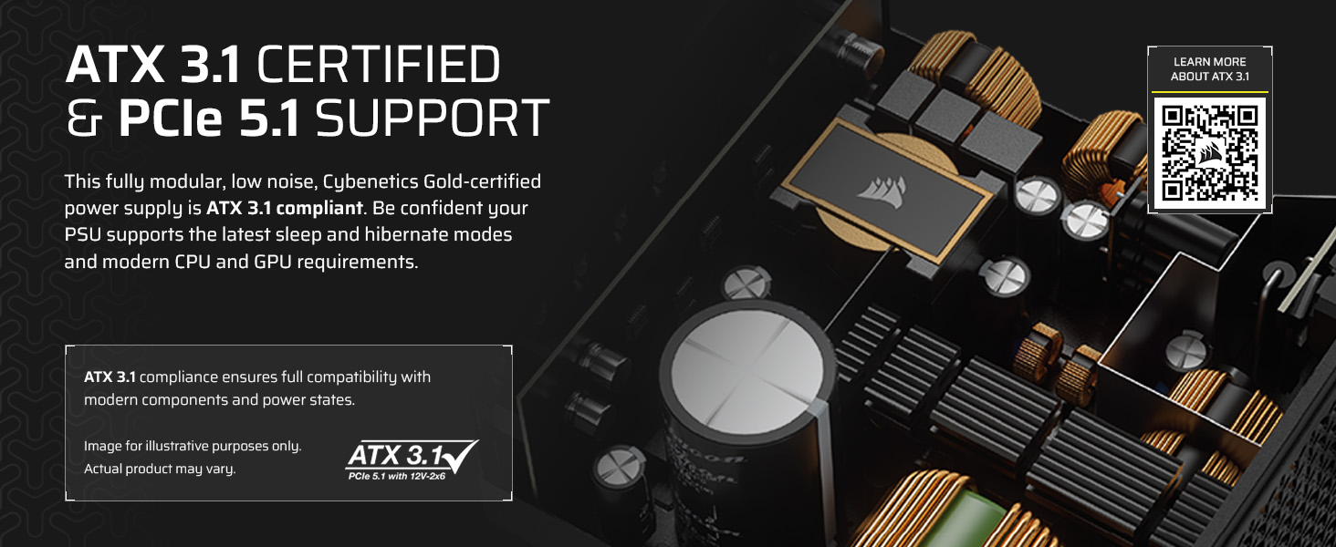 ATX 3.1; ATX 3.1 Certified; PCIe 5.1; PCIe 5.1 Support; Fully Modular; Low Noise; Cybenetics Gold