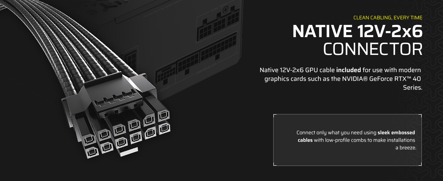 12v-2x6 Connector; NVIDIA GeForce RTX 40; RTX 40; embossed cables; included cable